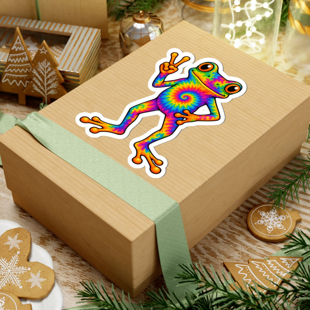 Tie Dye Frog Peace Sign Sticker - Rainbow Psychedelic Hippie Toad Vinyl Decal 3" 4" 6" Inch