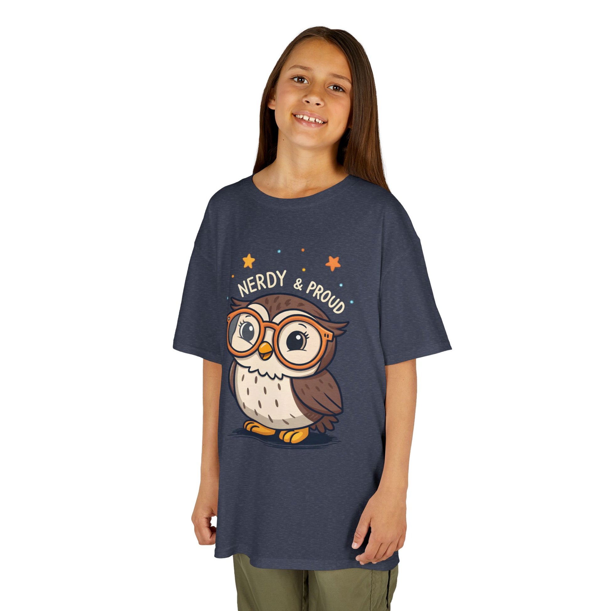 Kids T-Shirt Owl Nerdy & Proud Graphic Tee | Cute Bookworm Reading Youth Top