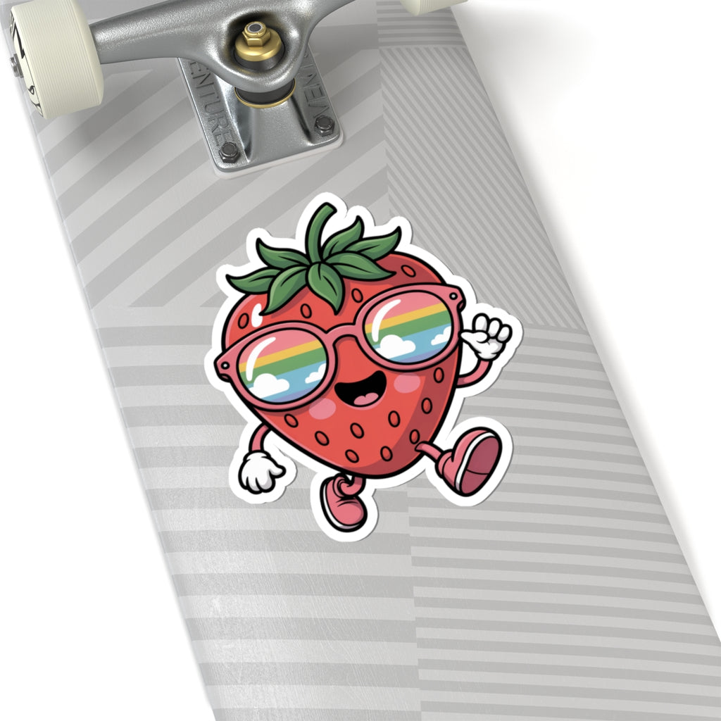 Kawaii Strawberry Sunglasses Sticker - Cute Y2K Fruit Character Vinyl Decal