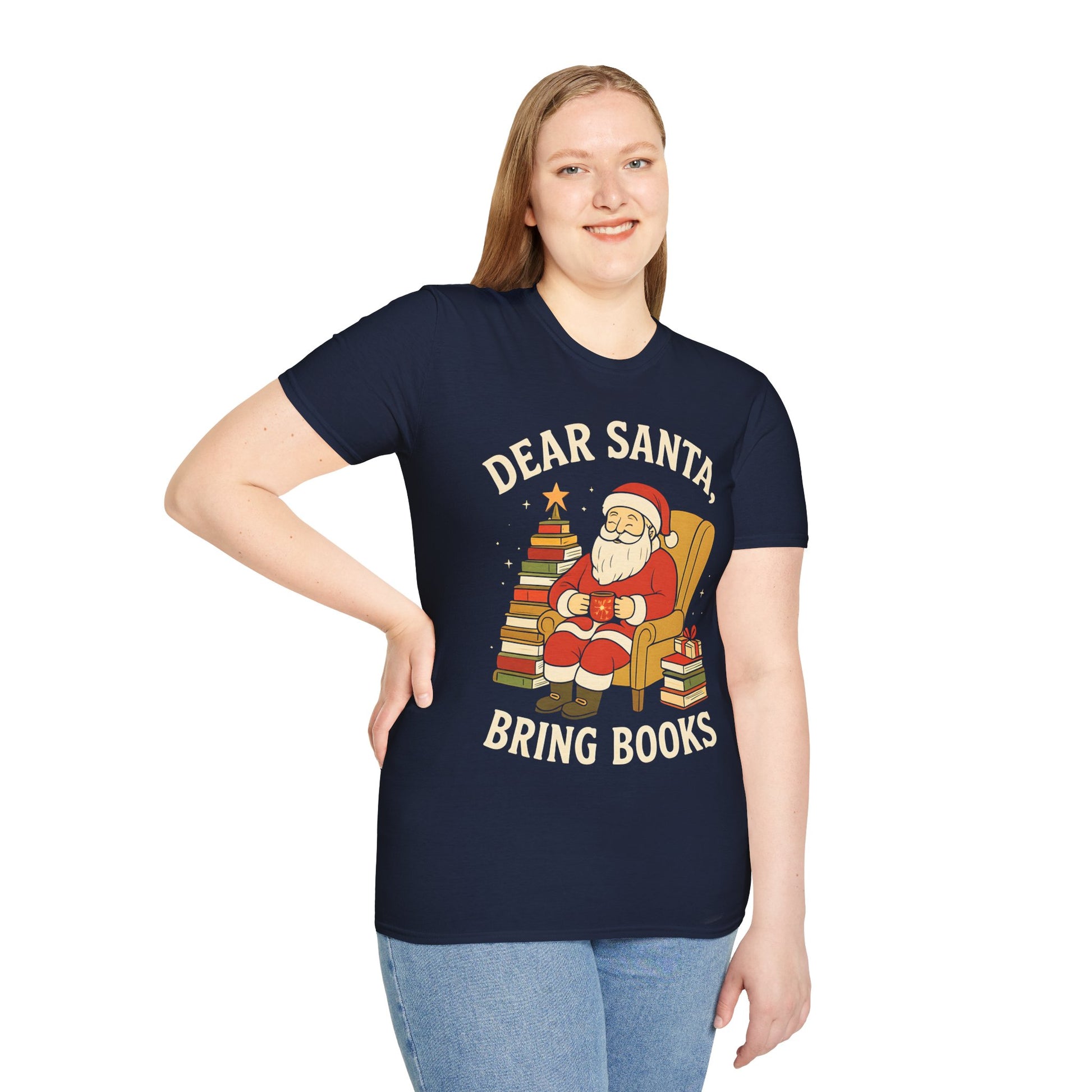 Dear Santa Bring Books T-Shirt | Reading Santa Christmas Graphic Tee