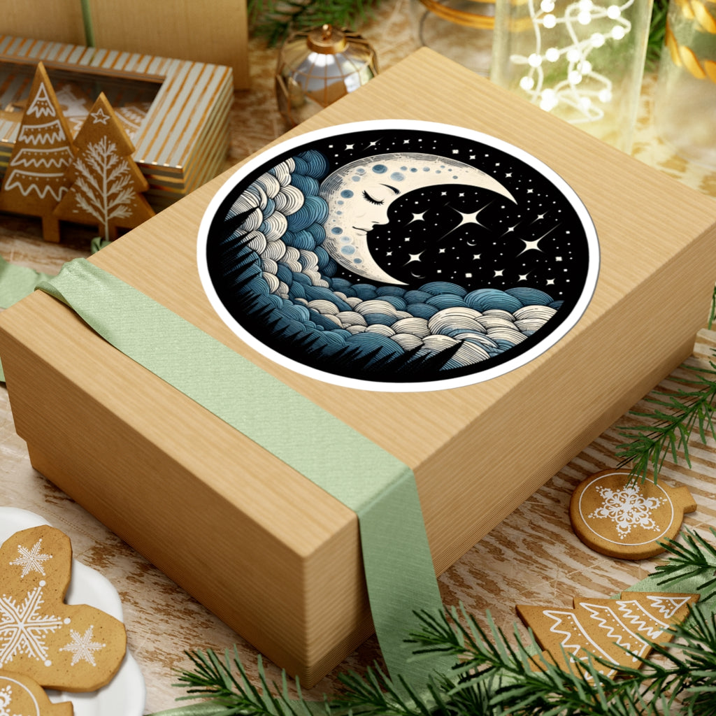 Mystical Crescent Moon Night Sky Sticker - Celestial Stars & Clouds Vinyl Decal 3" 4" 6" Inch