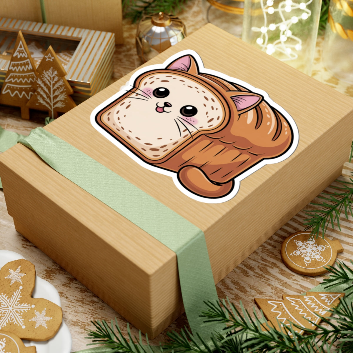 Kawaii Cat Bread Loaf Sticker Cute Cartoon Kitty Toast Anime Style