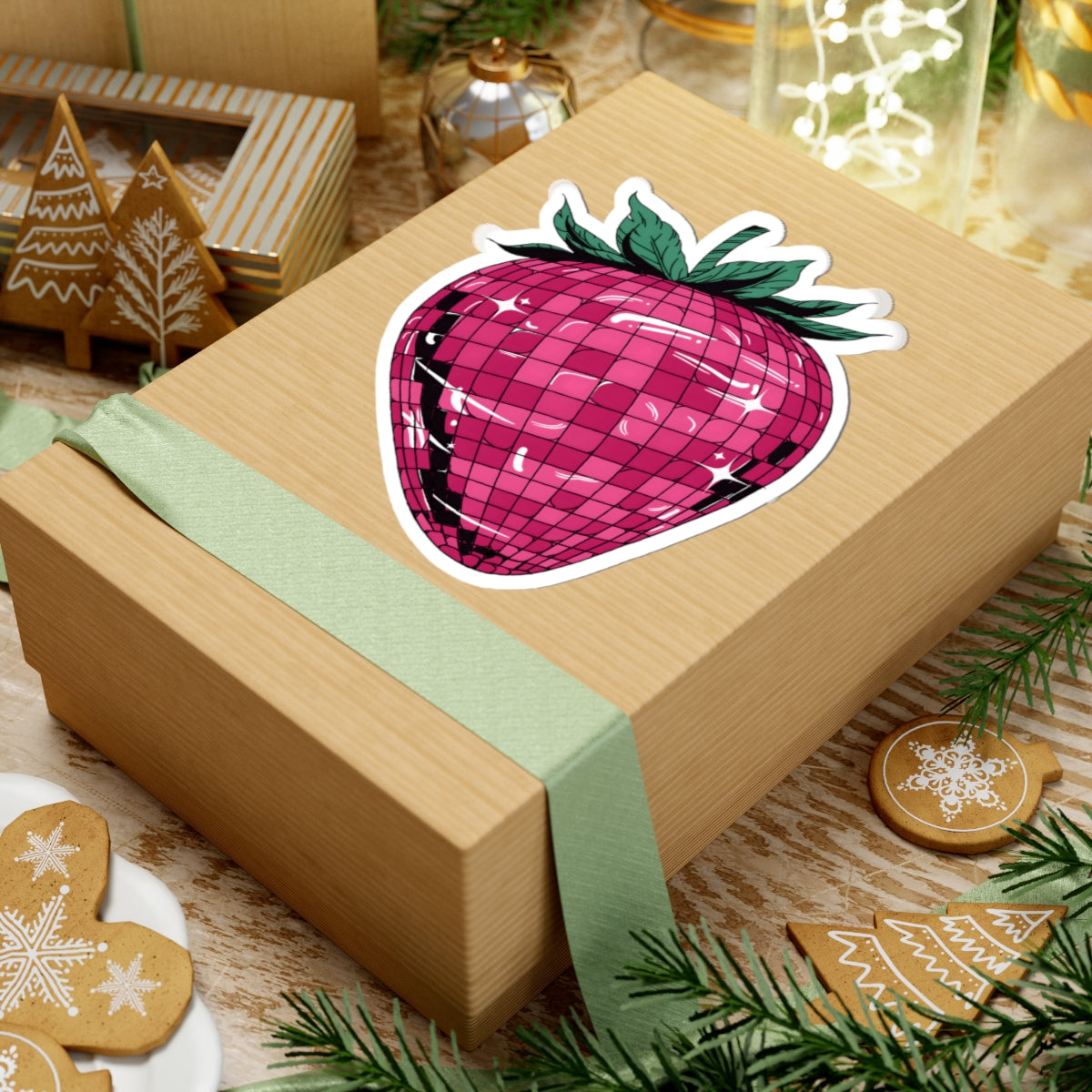 Disco Ball Strawberry Sticker -  Groovy Y2K Pink Fruit Vinyl Decal 3" 4" 6" Inch