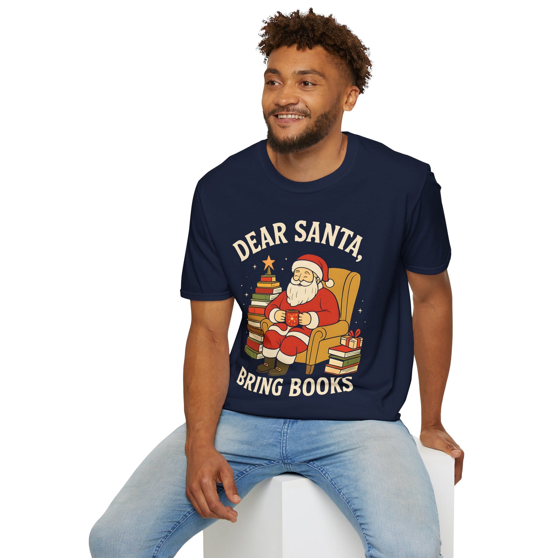 Dear Santa Bring Books T-Shirt | Reading Santa Christmas Graphic Tee