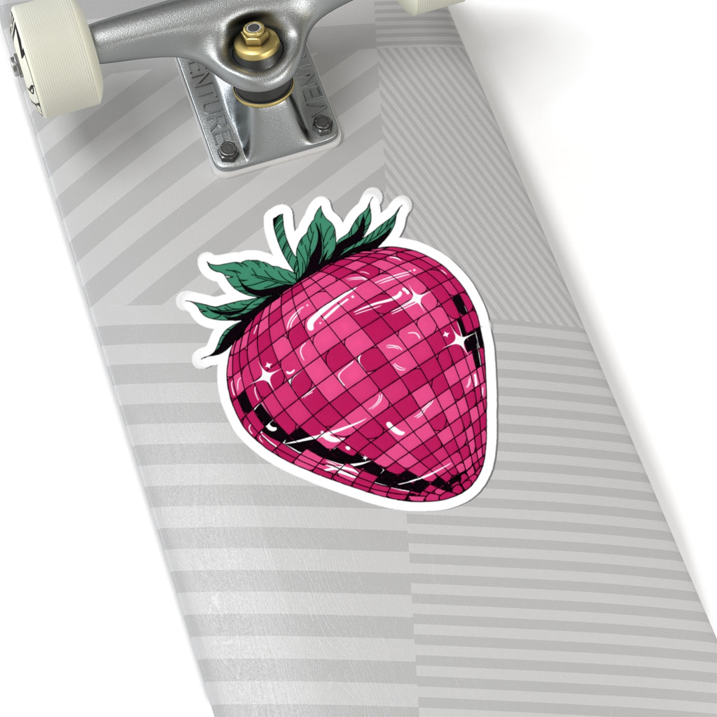 Disco Ball Strawberry Sticker -  Groovy Y2K Pink Fruit Vinyl Decal 3" 4" 6" Inch