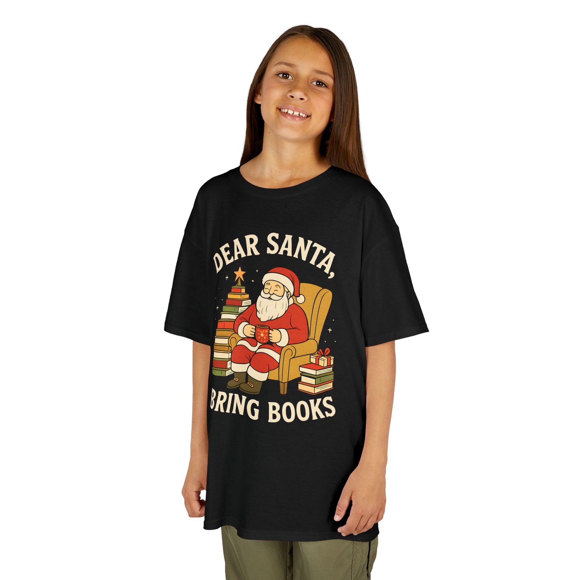 Kids Dear Santa Bring Books T-Shirt | Christmas Reading Holiday Tee