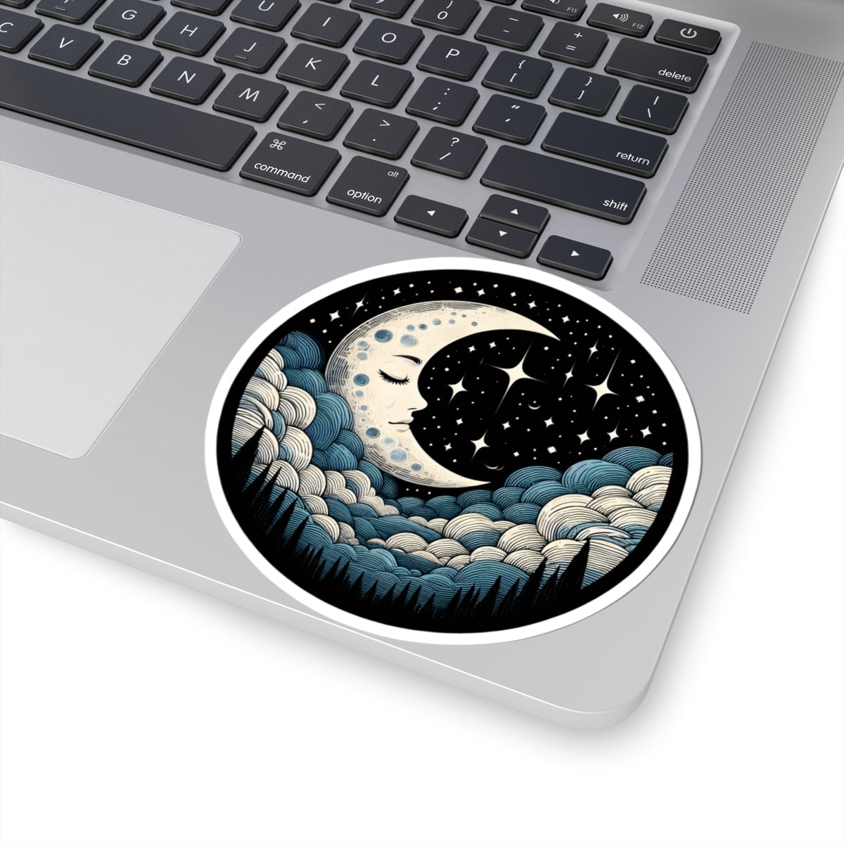 Mystical Crescent Moon Night Sky Sticker - Celestial Stars & Clouds Vinyl Decal 3" 4" 6" Inch