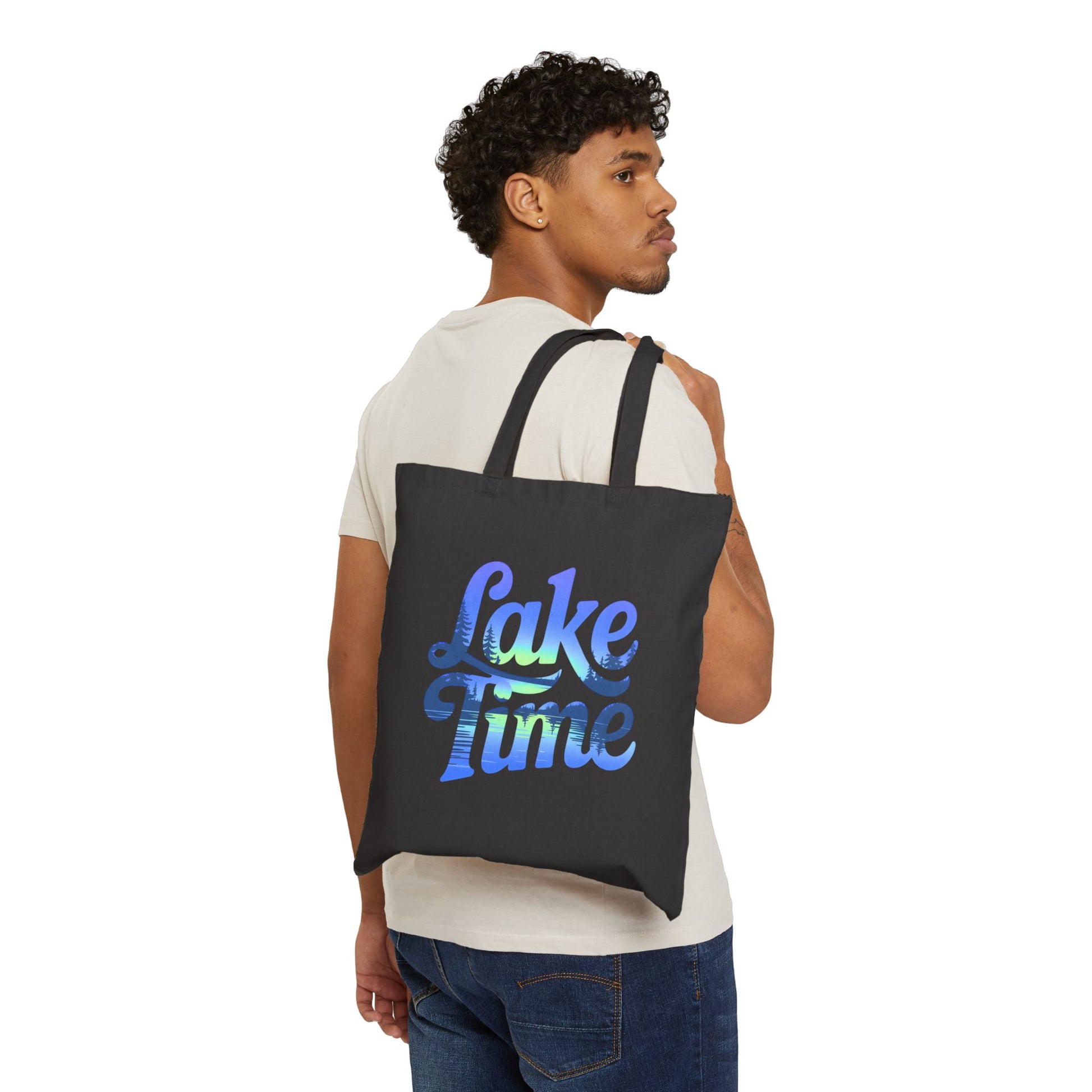 Lake Time Tote Bag - Reusable Summer Vibes Canvas Shoulder Tote