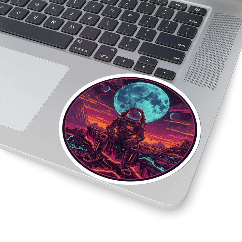 Synthwave Astronaut Sticker - Sci-Fi Cosmic Moon Vinyl Decal 3" 4, 6" Inch