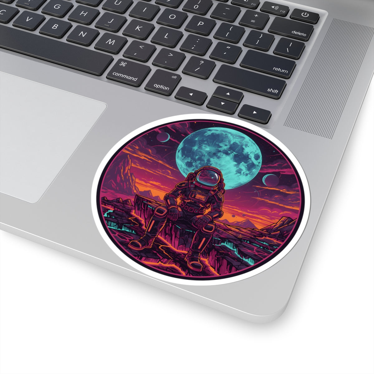 Synthwave Astronaut Sticker - Sci-Fi Cosmic Moon Vinyl Decal 3" 4, 6" Inch