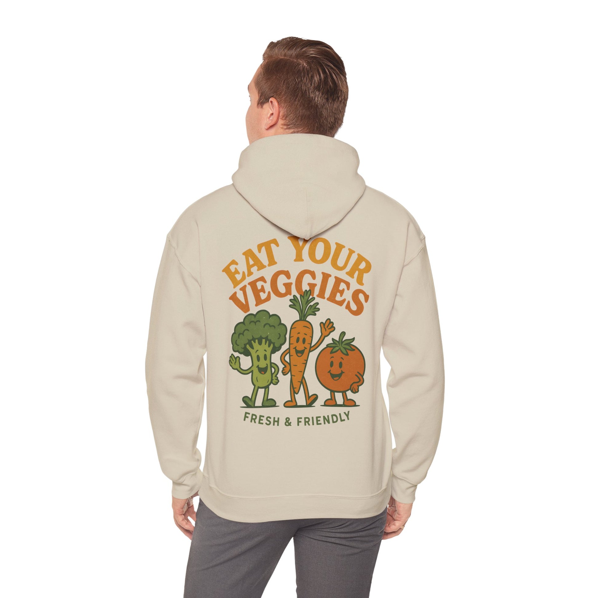 Retro Eat Your Veggies Hoodie - Vegan Vegetarian Gildan 18500 Unisex Pullover