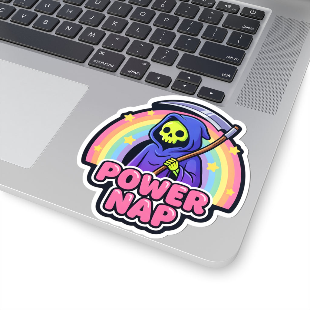 Power Nap Grim Reaper Sticker - Pastel Rainbow Skeleton Decal