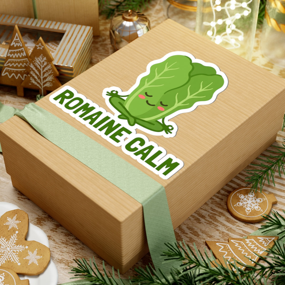 Funny Romaine Calm Lettuce Sticker - Meditating Yoga Pose Vegetable Vinyl Decal 3" 4" 6" Inch