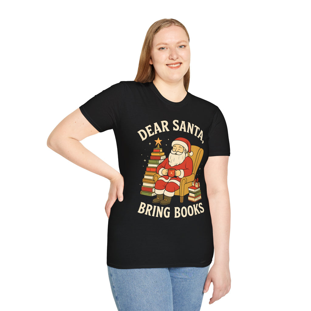 Dear Santa Bring Books T-Shirt | Reading Santa Christmas Graphic Tee