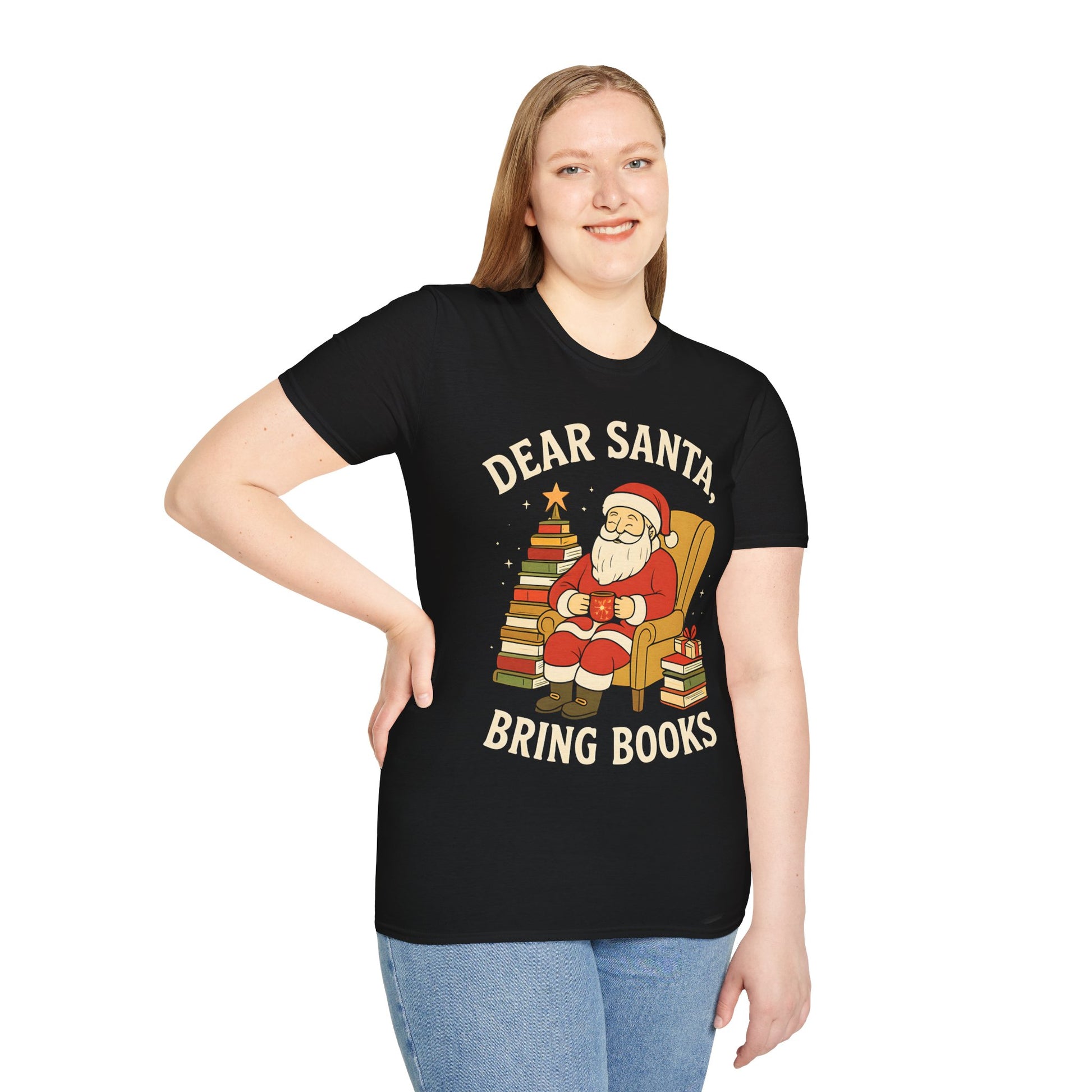 Dear Santa Bring Books T-Shirt | Reading Santa Christmas Graphic Tee