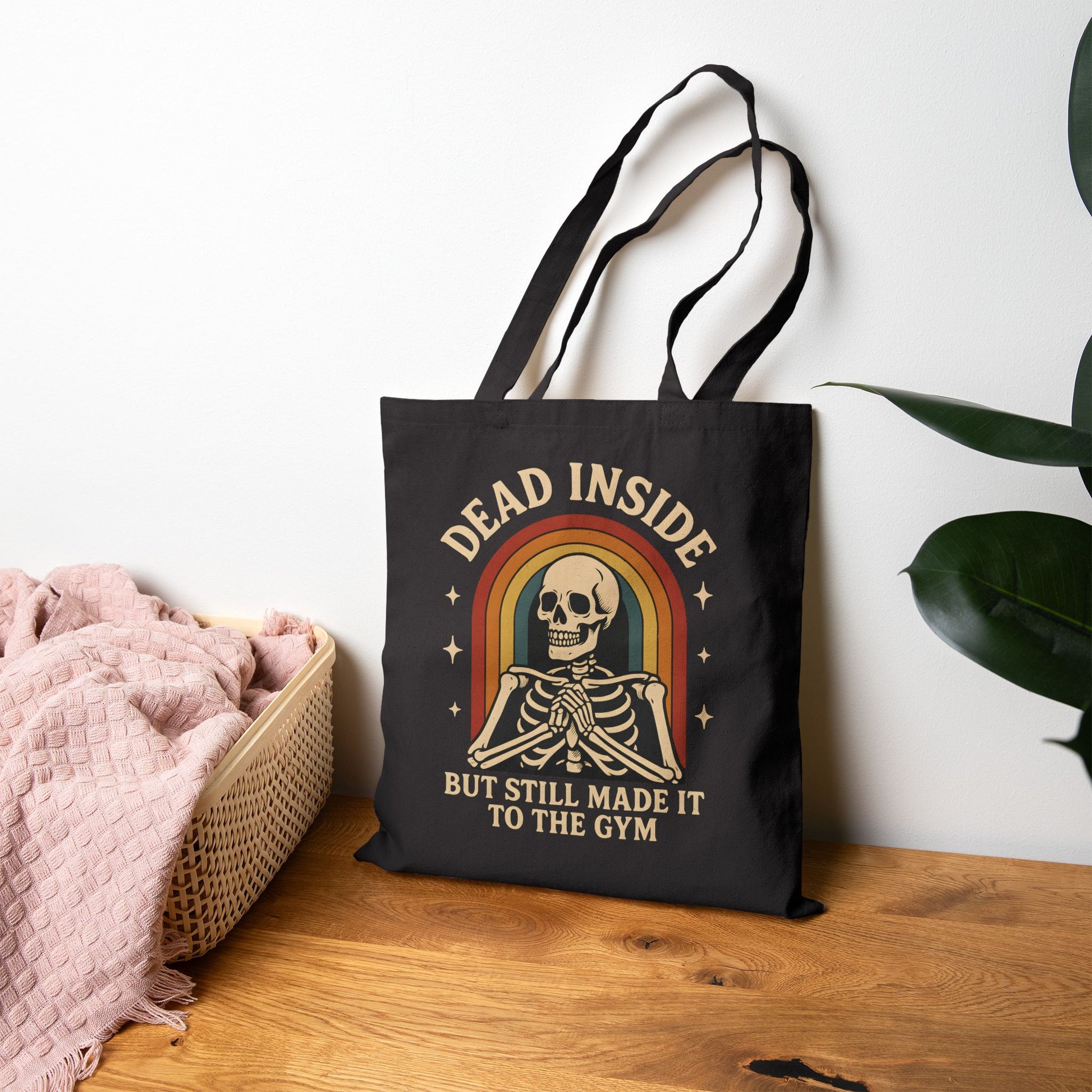 Funny Skeleton Tote Bag - Dead Inside But Still Made It To The Gym