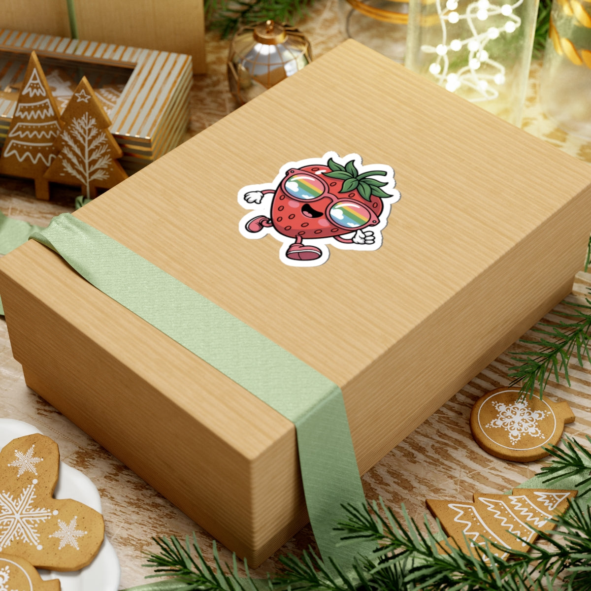 Kawaii Strawberry Sunglasses Sticker - Cute Y2K Fruit Character Vinyl Decal