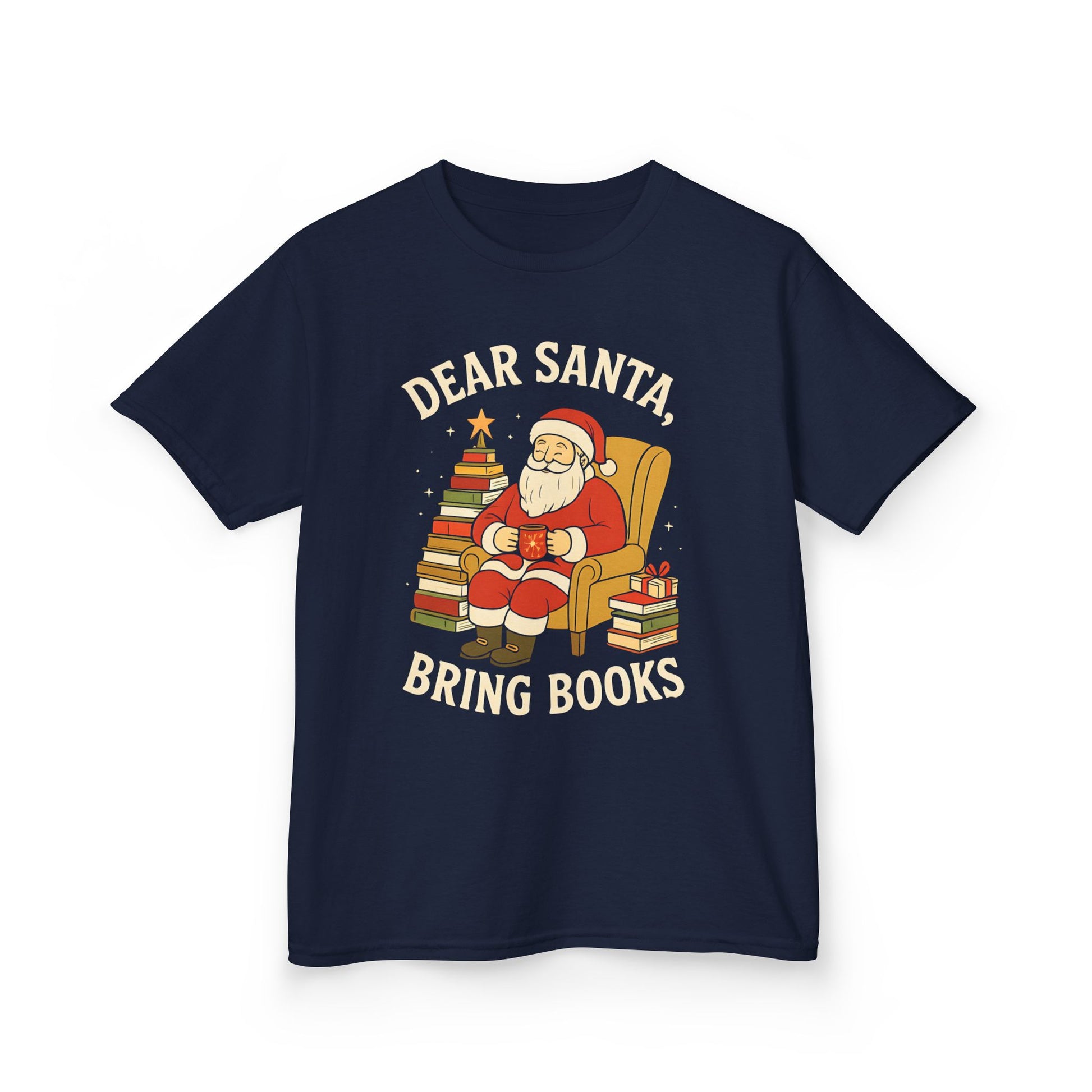 Kids Dear Santa Bring Books T-Shirt | Christmas Reading Holiday Tee