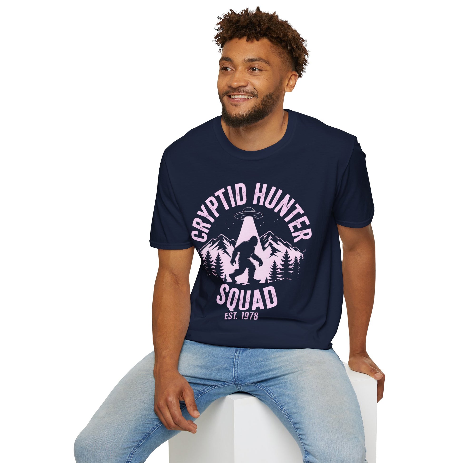Cryptid Hunter Squad Bigfoot UFO T-Shirt, Sasquatch Alien Abduction Graphic Tee