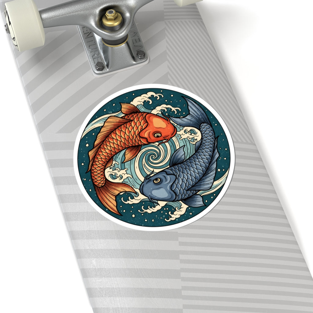 Japanese Koi Fish Yin Yang Sticker - Zen Spiritual Art Round Vinyl Decal 3" 4" 6" Inch