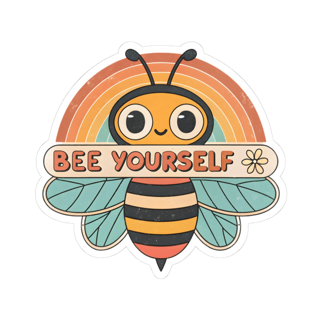 Cute Bee Yourself Rainbow Sticker | Positive Inspirational Quote Vinyl Decal