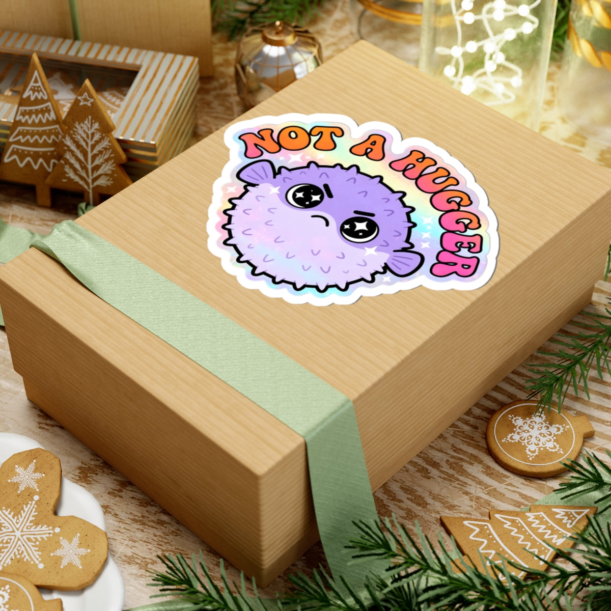 Not A Hugger Pufferfish Sticker – Cute Pastel Kawaii Puffer Fish Vinyl Decal 3" 4" 6" Inch