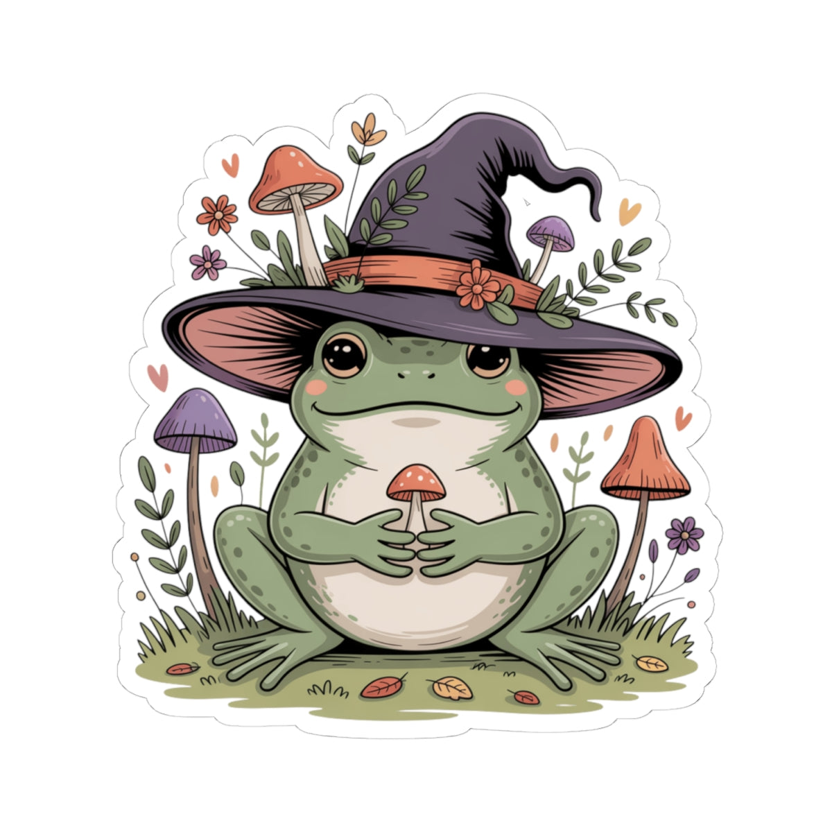 Cottagecore Frog & Mushrooms Sticker - Wildflower Fall Aesthetic Vinyl Decal