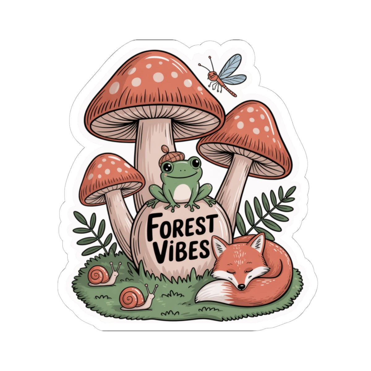 Forest Vibes Sticker Cute Frog Fox Mushrooms Snail Ladybug Woodland Creatures