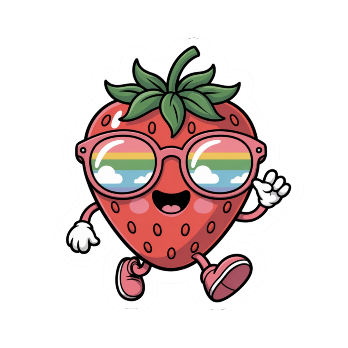 Kawaii Strawberry Sunglasses Sticker - Cute Y2K Fruit Character Vinyl Decal