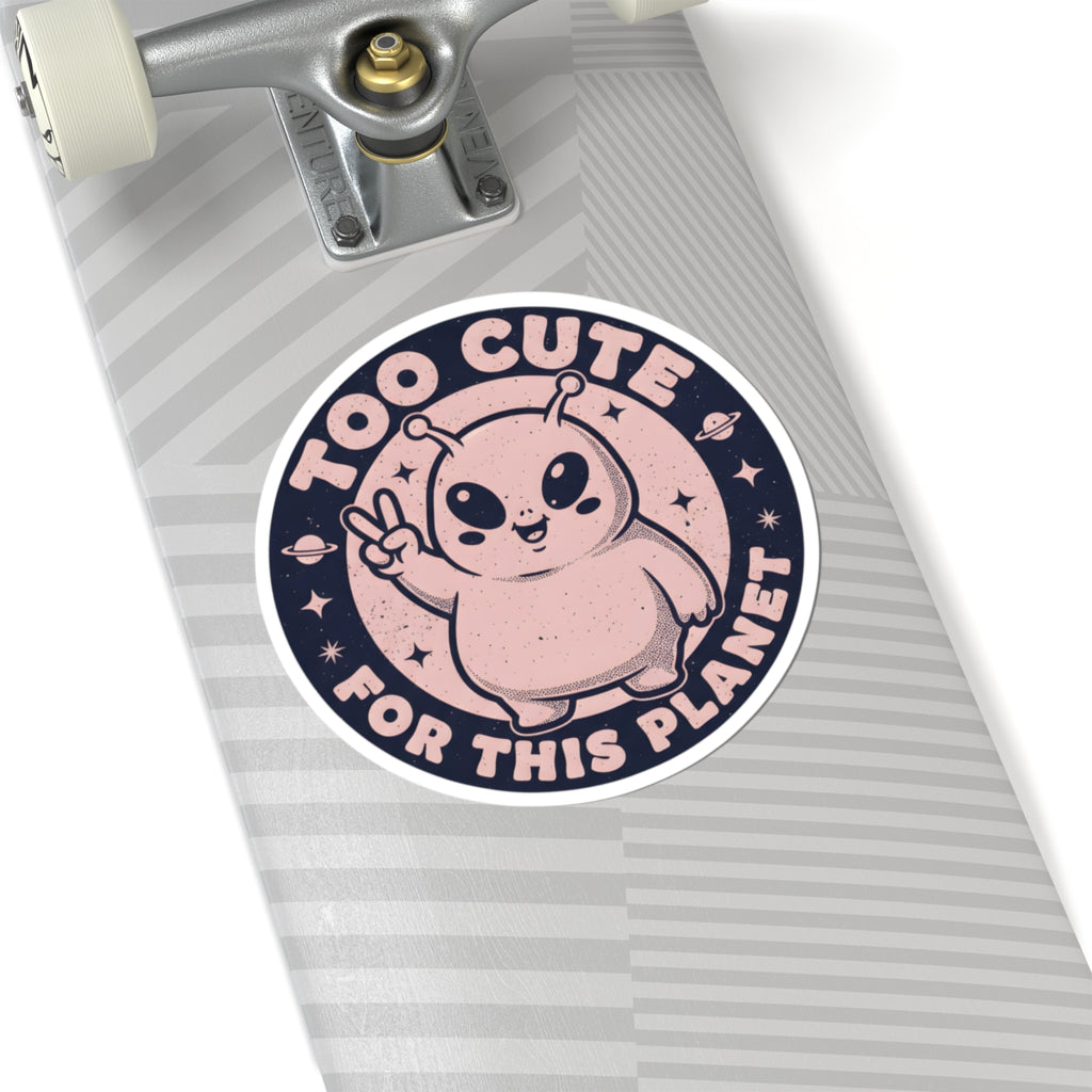 Too Cute For This Planet Funny Alien Sticker - Retro Kawaii Space Extraterrestrial Peace Sign Vinyl Decal 3" 4" 6" Inch