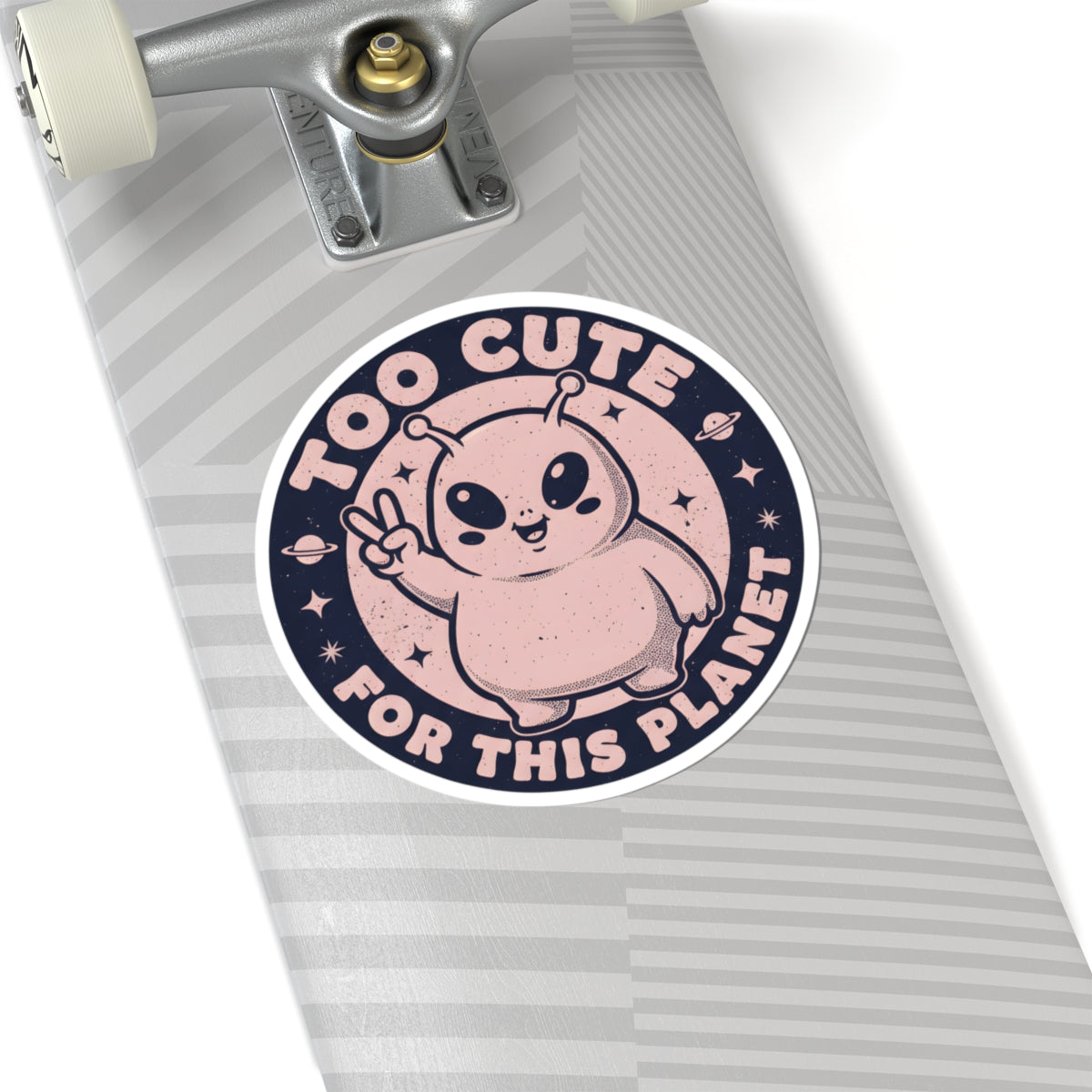Too Cute For This Planet Funny Alien Sticker - Retro Kawaii Space Extraterrestrial Peace Sign Vinyl Decal 3" 4" 6" Inch