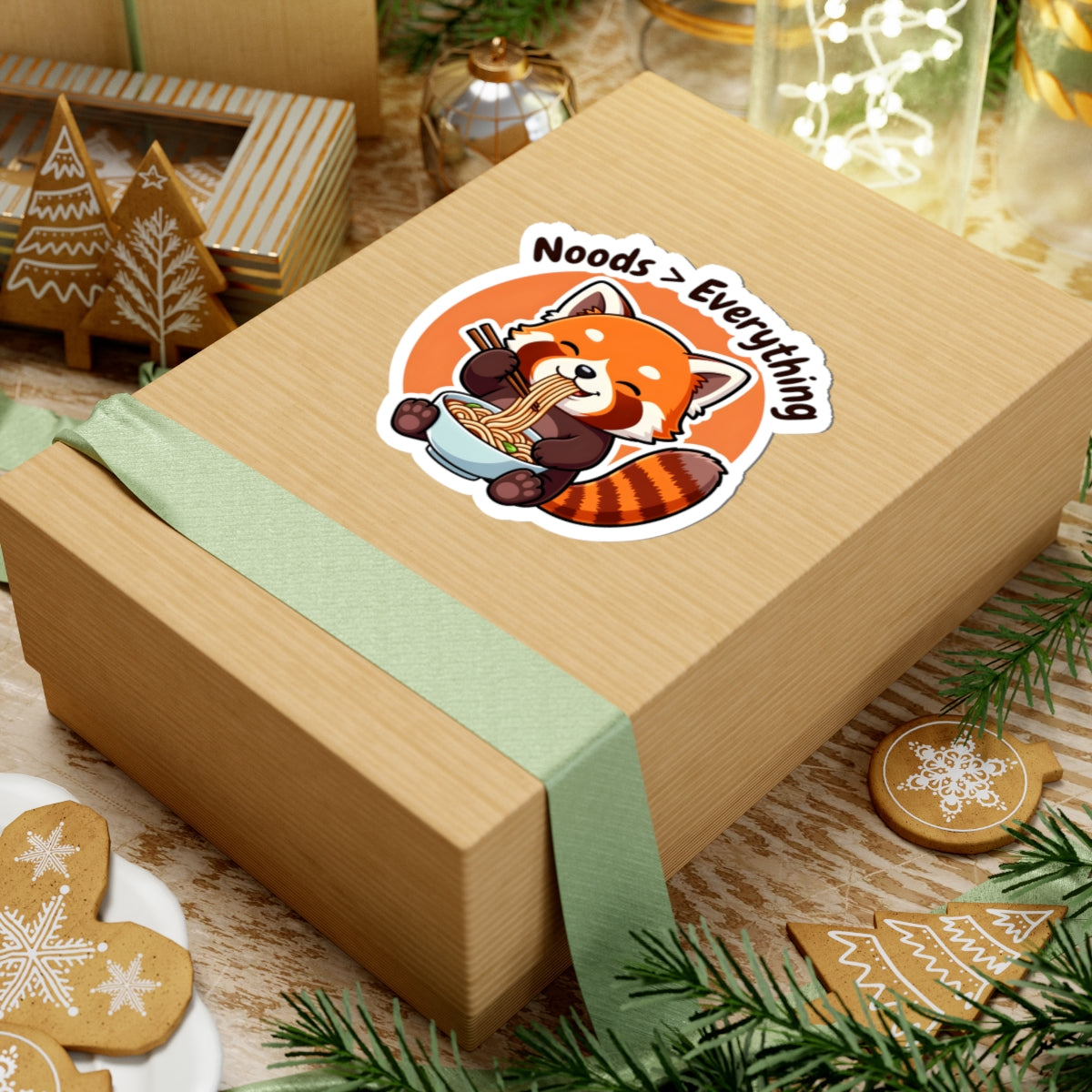Cute Noods Greater Than Everything Red Panda Sticker - Kawaii Noodle Pho Lover Vinyl Decal 3" 4" 6" Inch