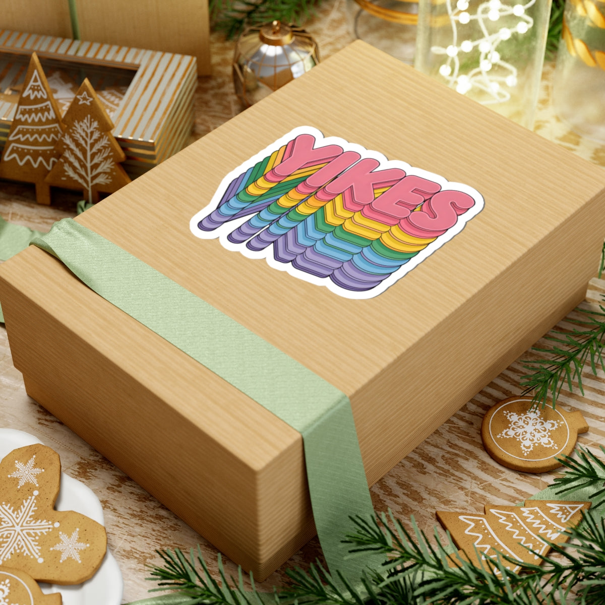 Retro Pastel Rainbow Yikes Sticker - 3D Stacked Text Funny Meme Aesthetic Vinyl Decal 3" 4" 6" Inch