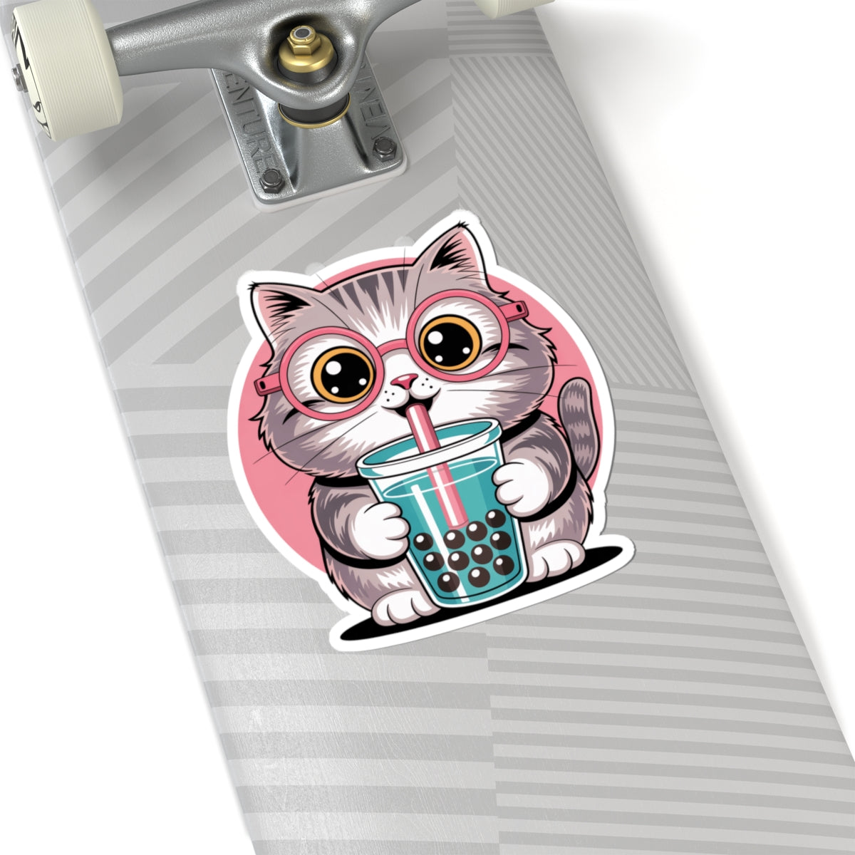 Kawaii Cat Bubble Tea Sticker Cute Animal Iced Coffee Glasses Vinyl Decal