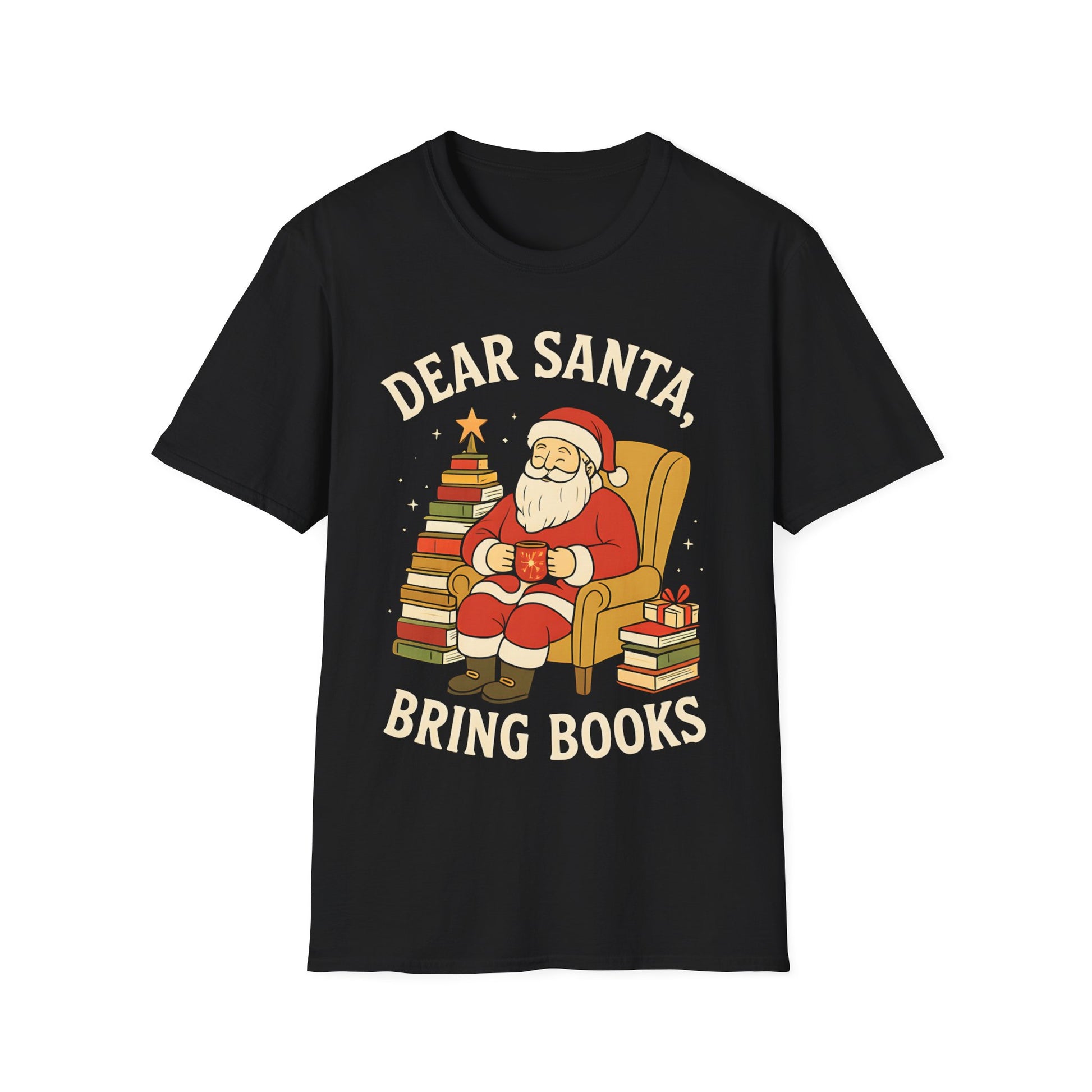 Dear Santa Bring Books T-Shirt | Reading Santa Christmas Graphic Tee