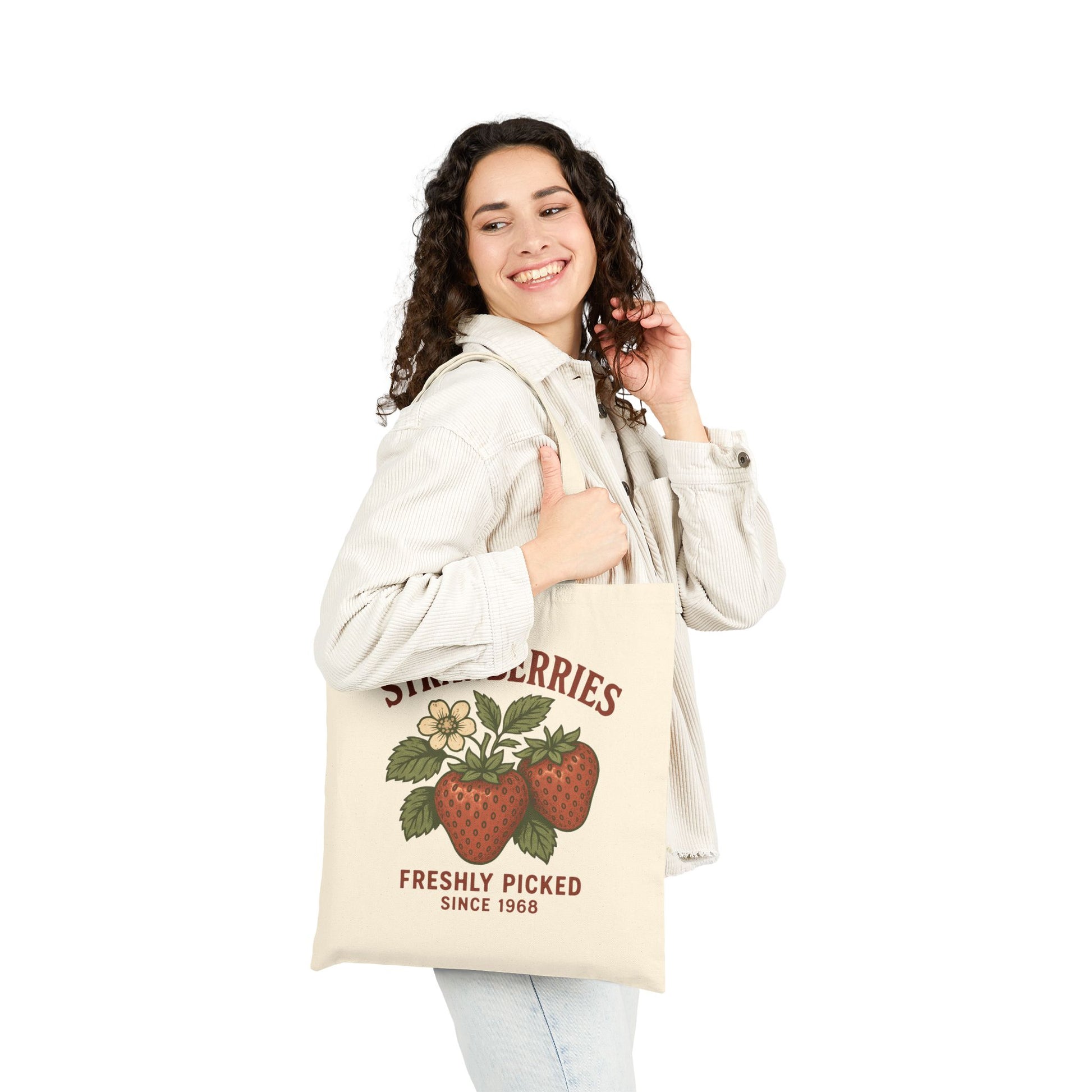 Vintage Strawberry Tote Bag - Freshly Picked Farmers Market Canvas Bag