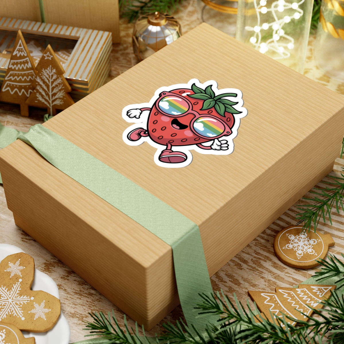 Kawaii Strawberry Sunglasses Sticker - Cute Y2K Fruit Character Vinyl Decal