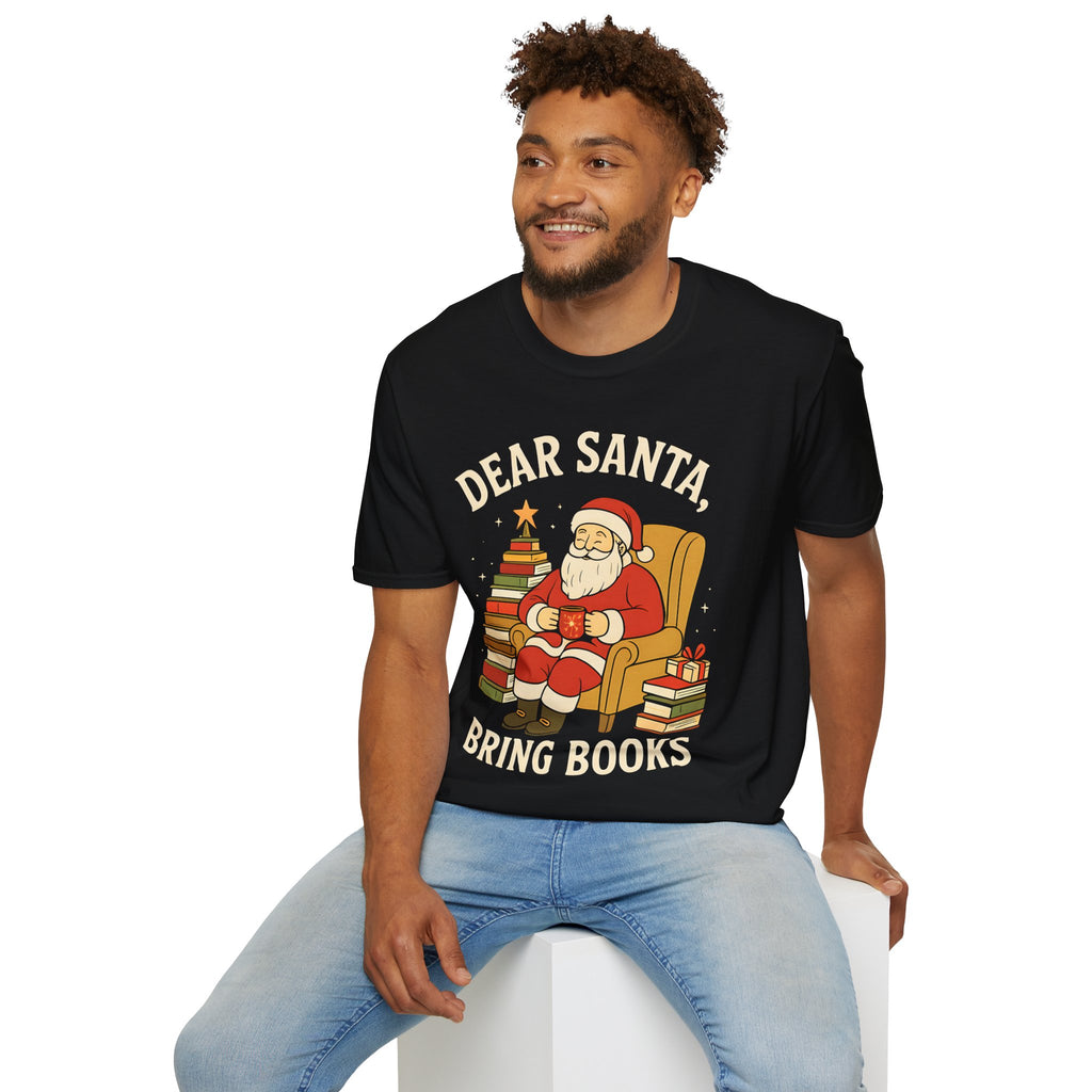Dear Santa Bring Books T-Shirt | Reading Santa Christmas Graphic Tee