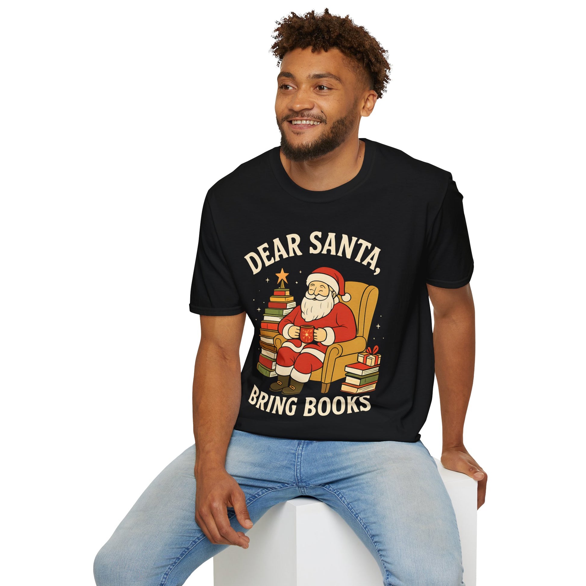 Dear Santa Bring Books T-Shirt | Reading Santa Christmas Graphic Tee