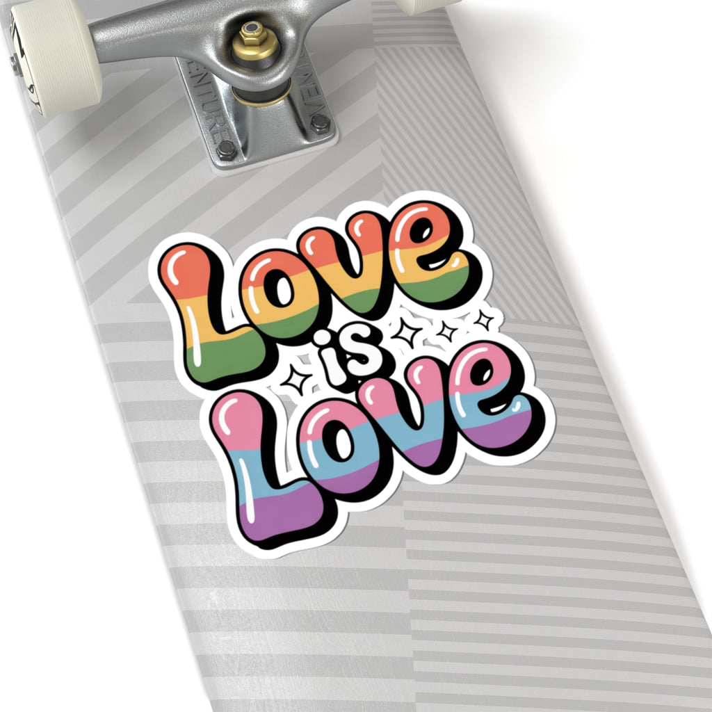 Love Is Love LGBTQ+ Rainbow Pride Sticker – Retro Bubbly Font, Gay Lesbian Ally Equality