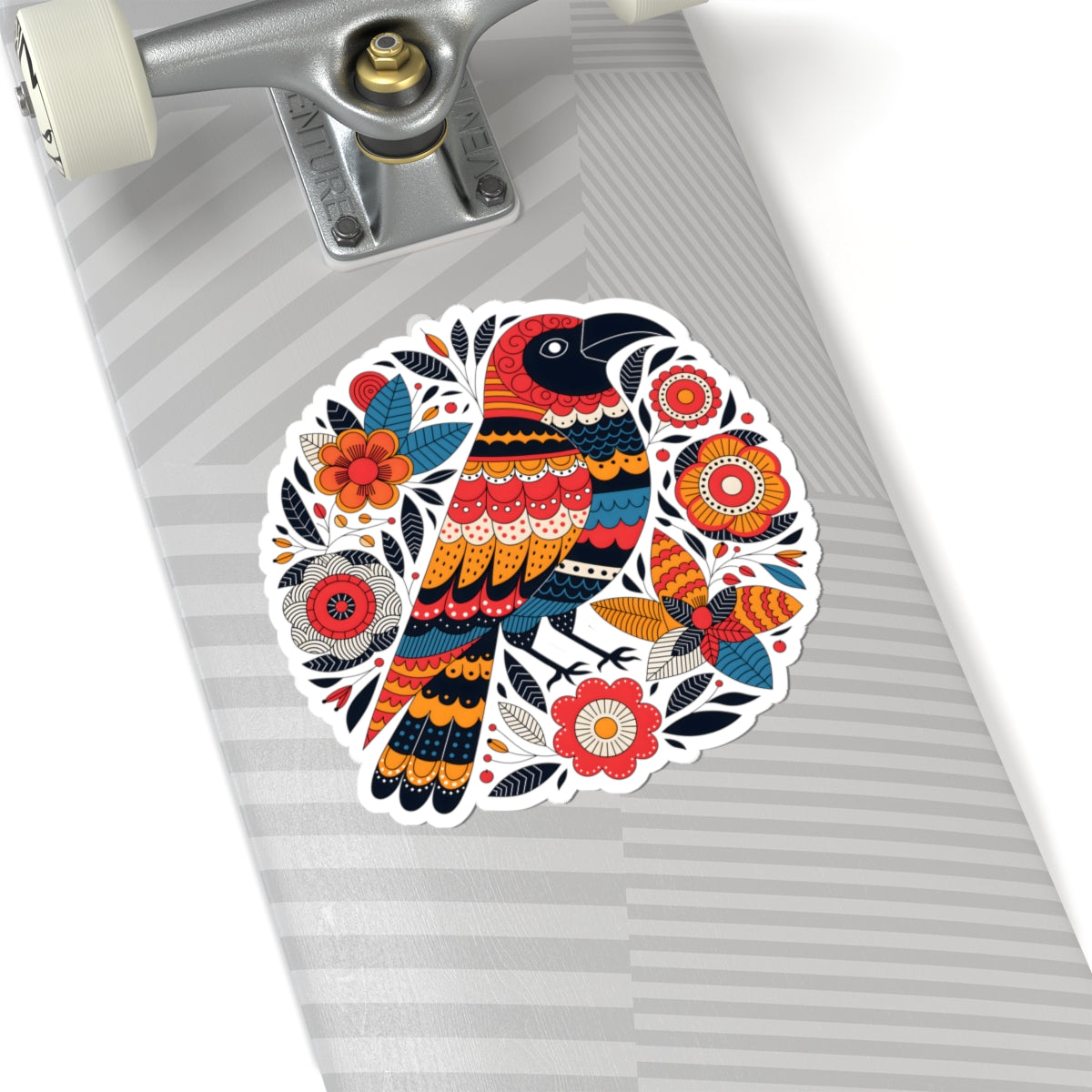 Bohemian Folk Art Crow Sticker - Round Colorful Raven Bird Art Vinyl Decal 3" 4" 6" Inch