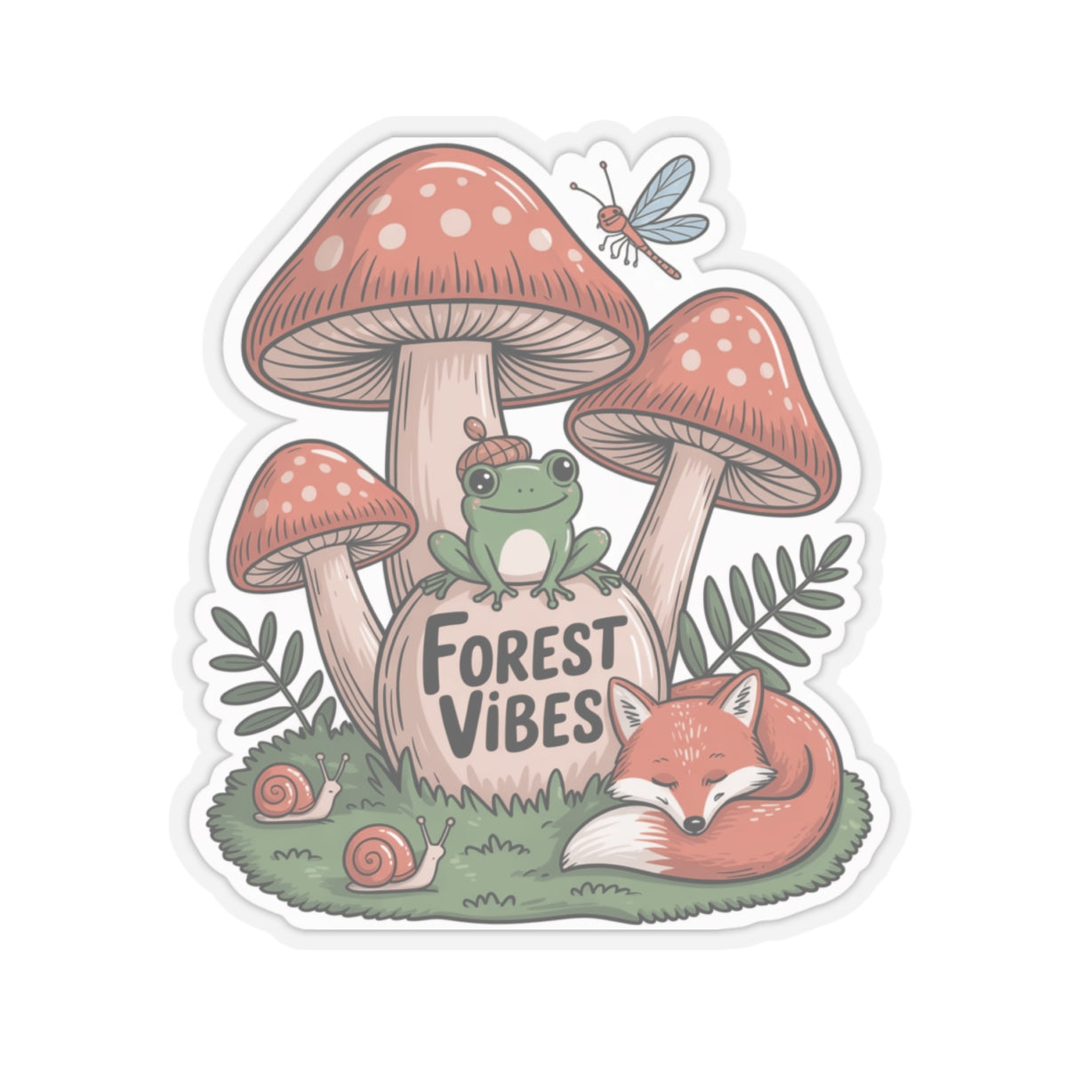 Forest Vibes Sticker Cute Frog Fox Mushrooms Snail Ladybug Woodland Creatures