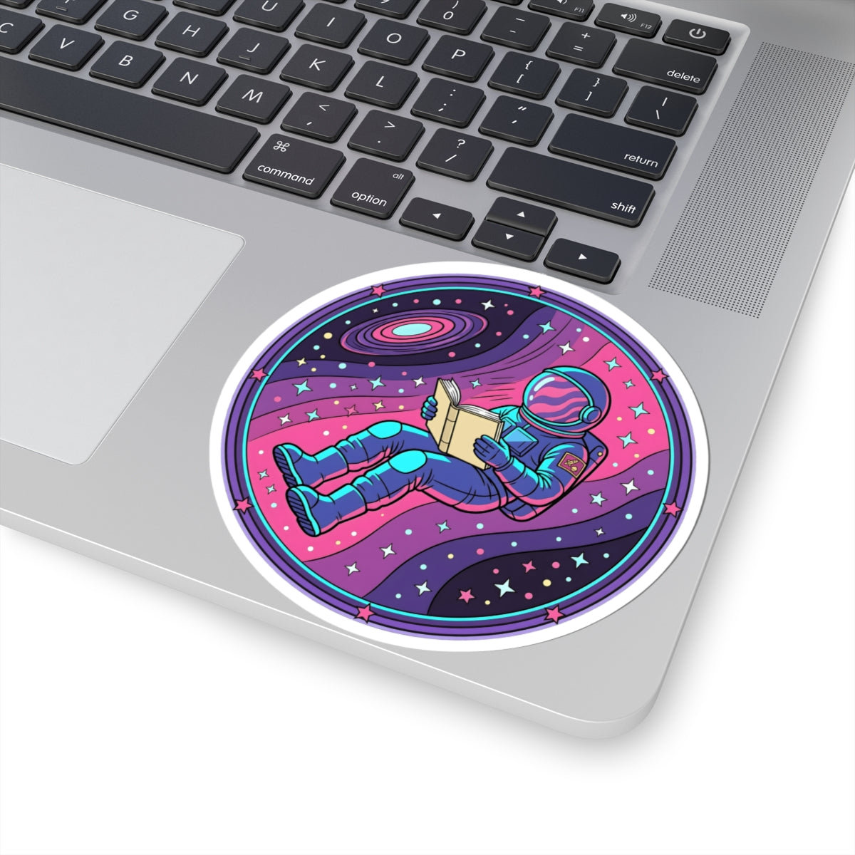 Astronaut Reading in Space Sticker - Retro Cosmic Book Lover Vinyl Decal 3" 4" 6" Inch