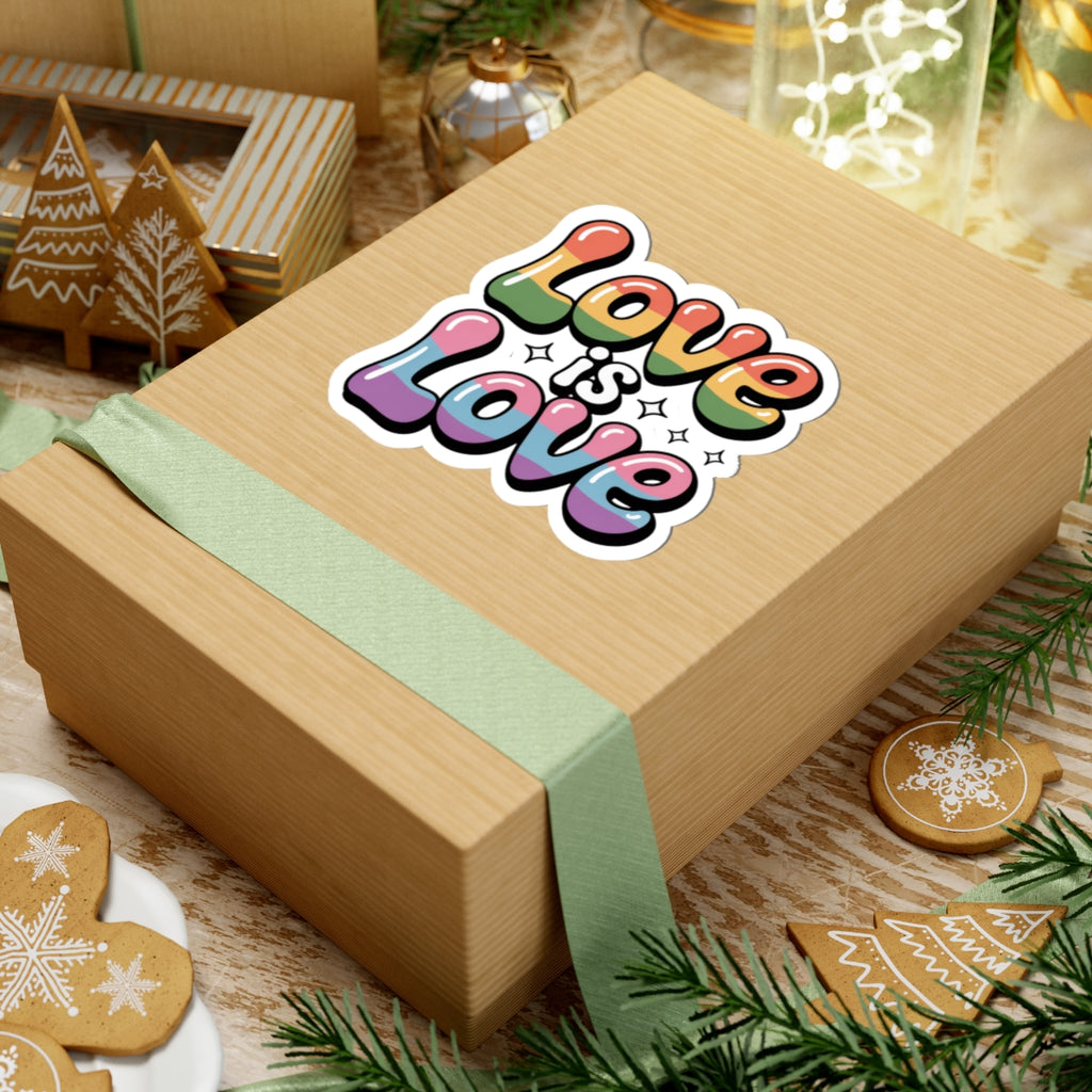 Love Is Love LGBTQ+ Rainbow Pride Sticker – Retro Bubbly Font, Gay Lesbian Ally Equality