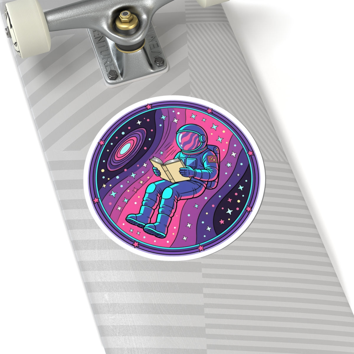 Astronaut Reading in Space Sticker - Retro Cosmic Book Lover Vinyl Decal 3" 4" 6" Inch