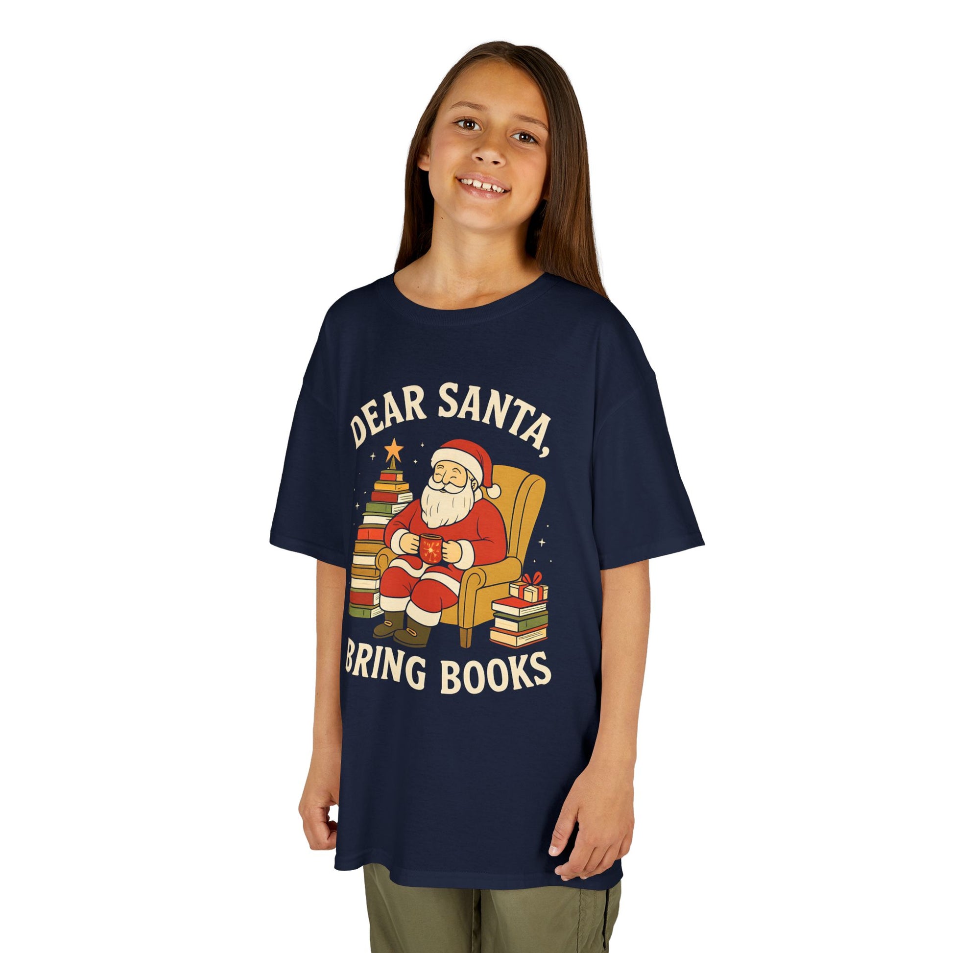 Kids Dear Santa Bring Books T-Shirt | Christmas Reading Holiday Tee
