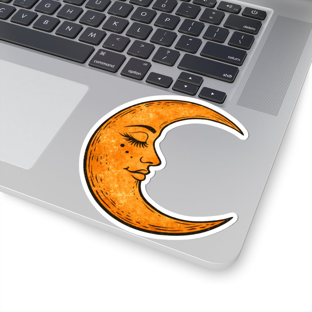 Vintage Celestial Crescent Moon Face Sticker - Boho Lunar Goddess Art Vinyl Decal 3" 4" 6" Inch