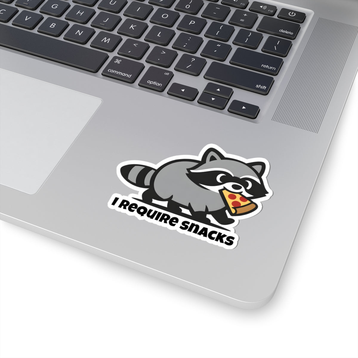 Funny Raccoon I Require Snacks Sticker - Cute Trash Panda Eating Pizza Vinyl Decal  3" 4" 6" Inch