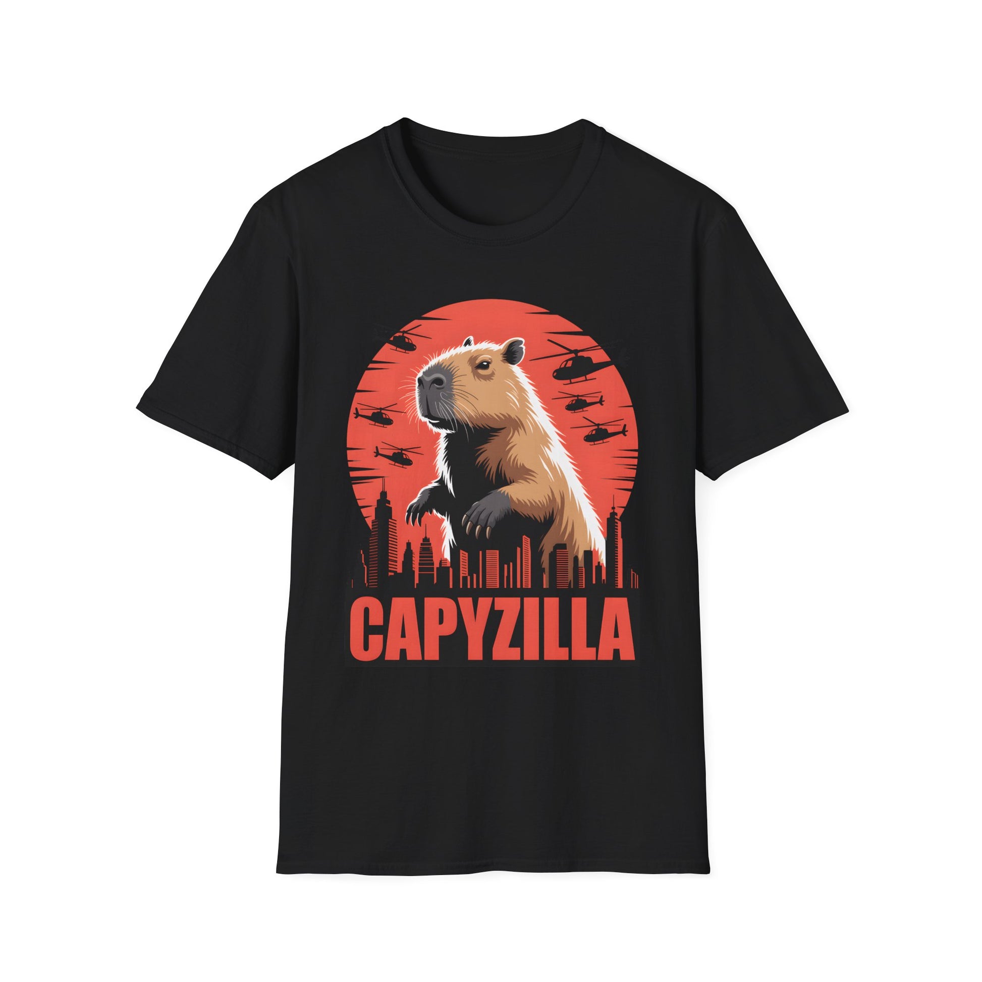 Funny Capybara T-Shirt Capyzilla Tokyo Monster Movie Tee Retro Kaiju Parody