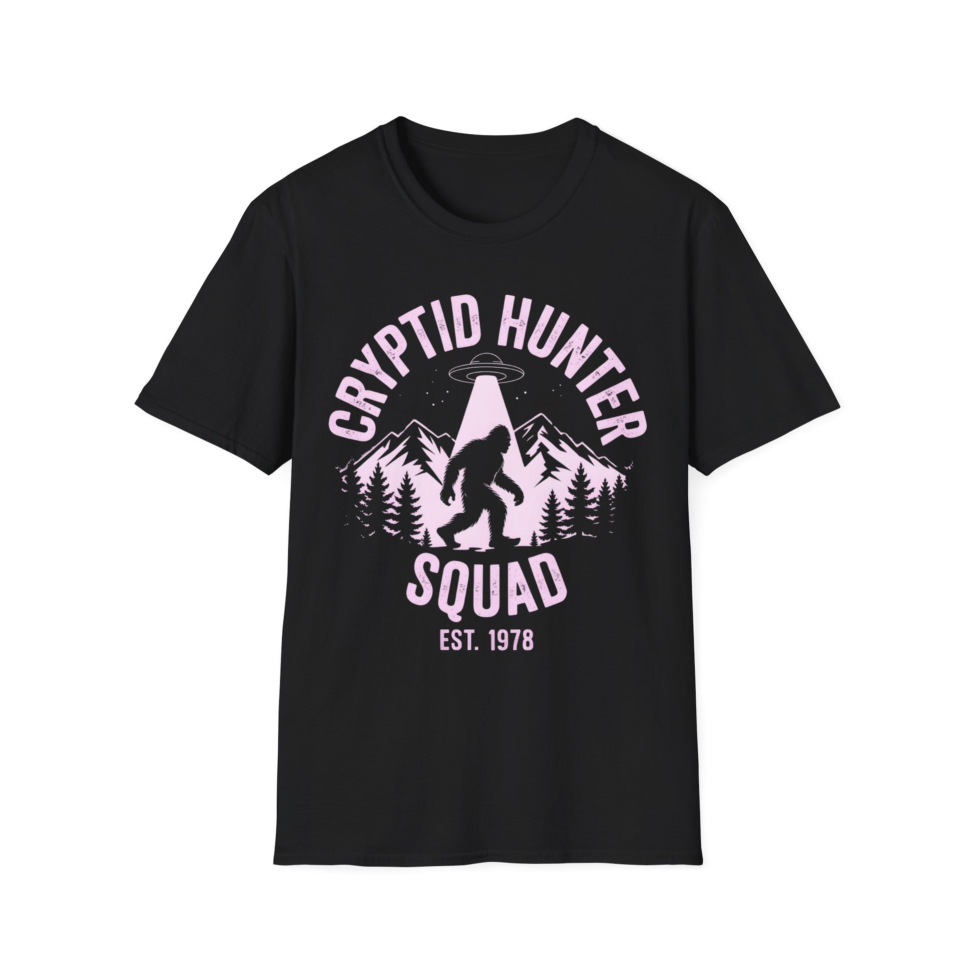 Cryptid Hunter Squad Bigfoot UFO T-Shirt, Sasquatch Alien Abduction Graphic Tee